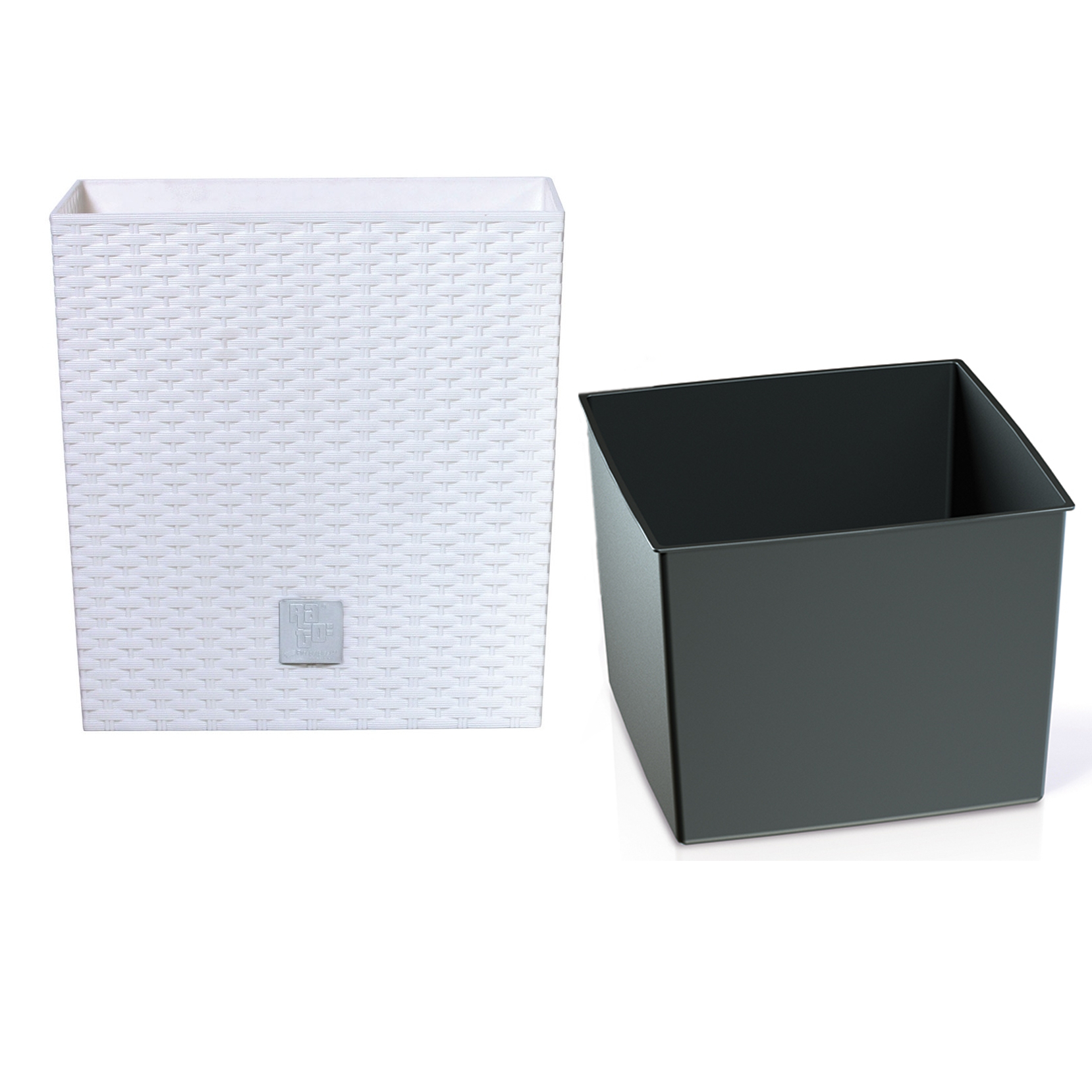 Prosperplast kvetináč 32 cm x 32 x 32,5 cm priemer 32,5 cm biely plast + Vložka do štvorcových kvetináčov IPWKS325